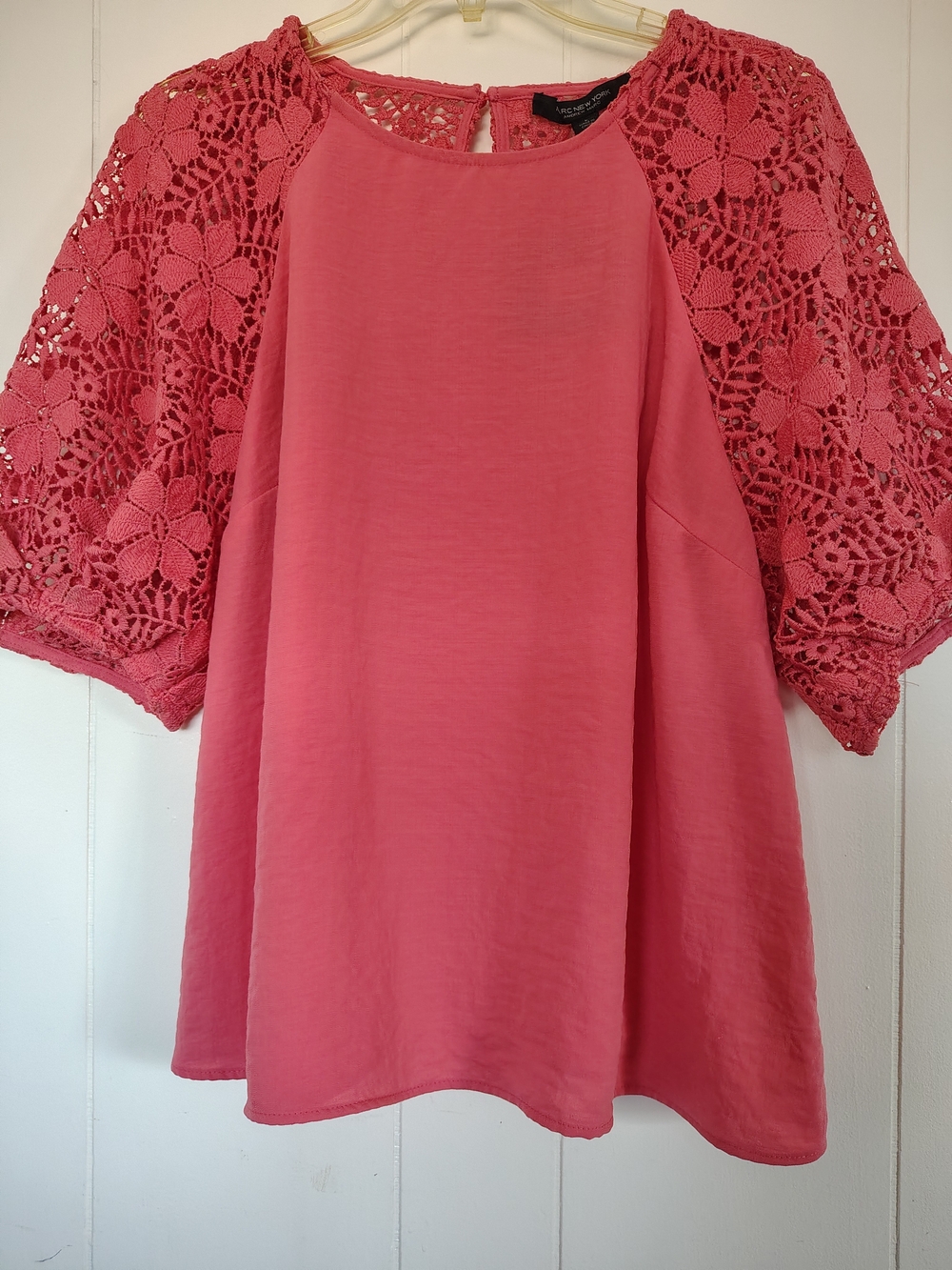 Andrew Marc Tea Rose Crochet Sleeve Blouse